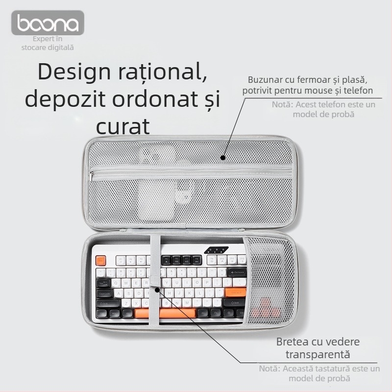 Sac de depozitare pentru mouse și tastatură din EVA, protecție la șocuri, model BN-F039, încărcare max. 3 kg, cusut
