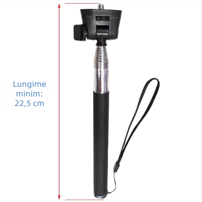 Selfie stick pentru camere de acțiune, aliaj de aluminiu, extensie telescopică, gimbal cu 3 axe, design cu cinci segmente, capacitate de încărcare până la 2 kg