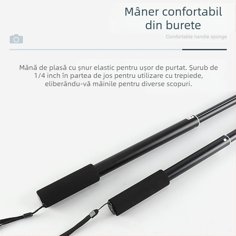 Selfie stick pentru camere de acțiune, aliaj de aluminiu, extensie telescopică, gimbal cu 3 axe, design cu cinci segmente, capacitate de încărcare până la 2 kg