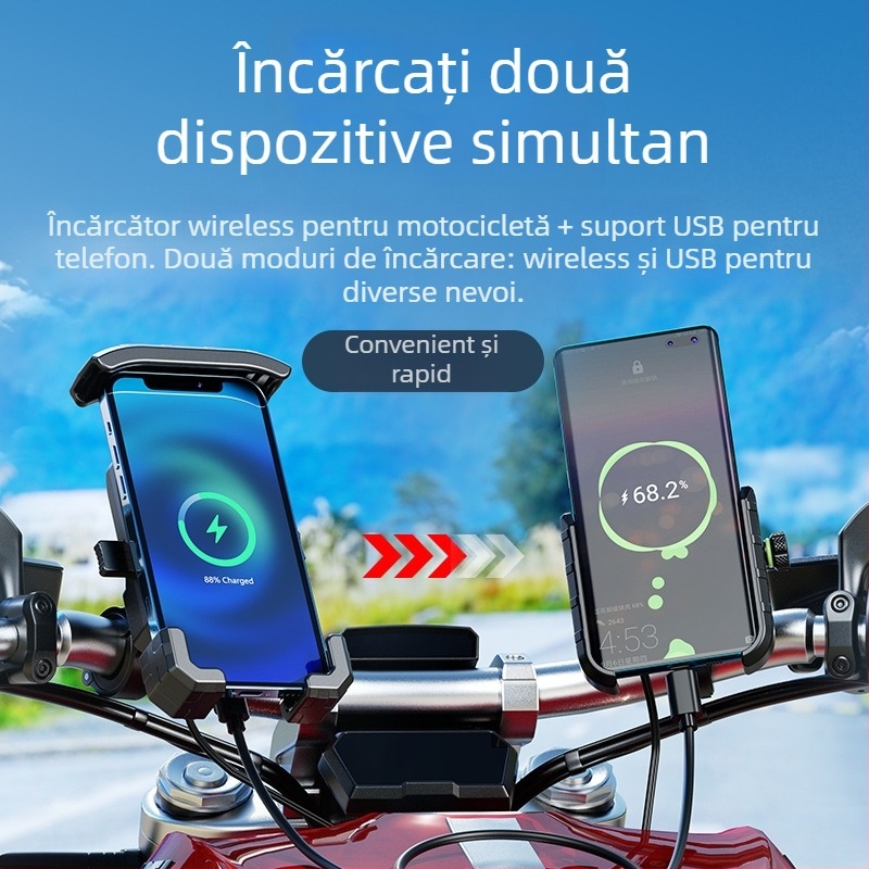 Kewigkewig Suport de telefon cu încărcare wireless pentru motocicletă și bicicletă electrică — corp din aliaj, suport pentru navigație
