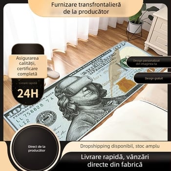 Covoraș de podea cu imprimat dolari – pătrat, antiderapant, pentru sufragerie, bucătărie și baie