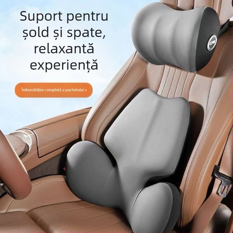 Perne auto pentru cap și suport lombar – umplutură cu spumă cu memorie, exterior din fibre sintetice, model alfanumeric, all-season