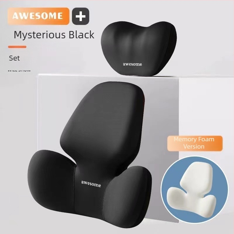 Perne auto pentru cap și suport lombar – umplutură cu spumă cu memorie, exterior din fibre sintetice, model alfanumeric, all-season