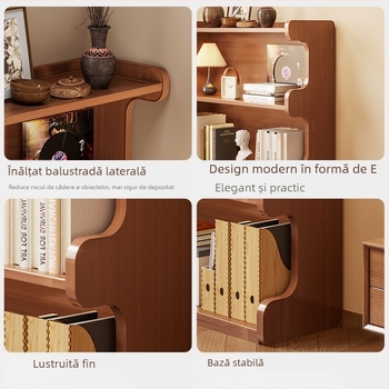 Bibliotecă cu mai multe etaje, pentru podea în living, bambus Nanzhu + MDF, modelul 568, stil modern minimalist, Haichuan