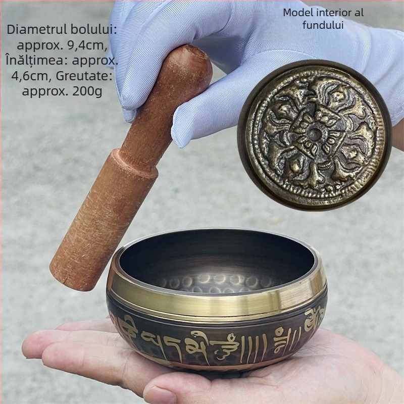 Bol din cupru pentru terapie sonoră, stil chinezesc, execuție semi-artizanală și semi-mecanică