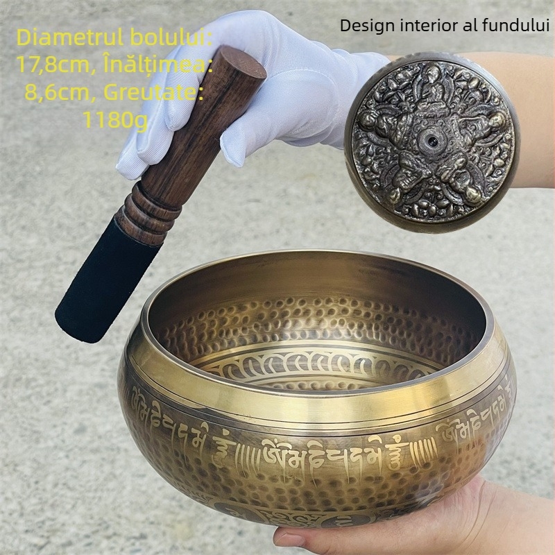 Bol din cupru pentru terapie sonoră, stil chinezesc, execuție semi-artizanală și semi-mecanică