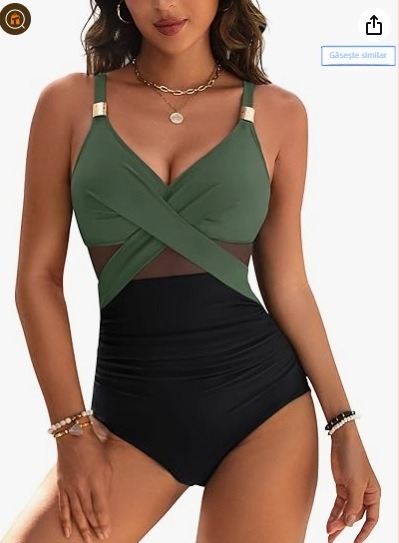 Costum de baie întreg pentru femei, cu panouri din plasă, burete pentru sân, fără spate, material cu uscare rapidă, elasticitate ridicată.