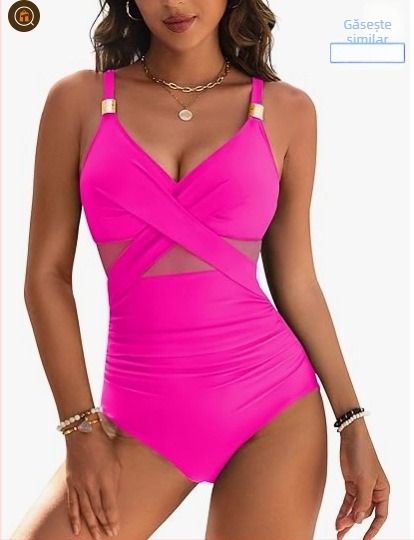 Costum de baie întreg pentru femei, cu panouri din plasă, burete pentru sân, fără spate, material cu uscare rapidă, elasticitate ridicată.