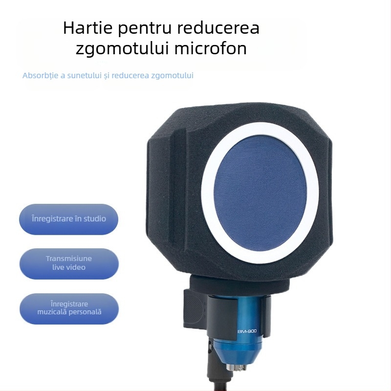 Microfon condensator cu protecție împotriva vântului și husă absorbantă pentru înregistrări acasă și streaming live — cardioid, 100 Hz–20 kHz, SNR ≥95 dB, Bluetooth 2.1