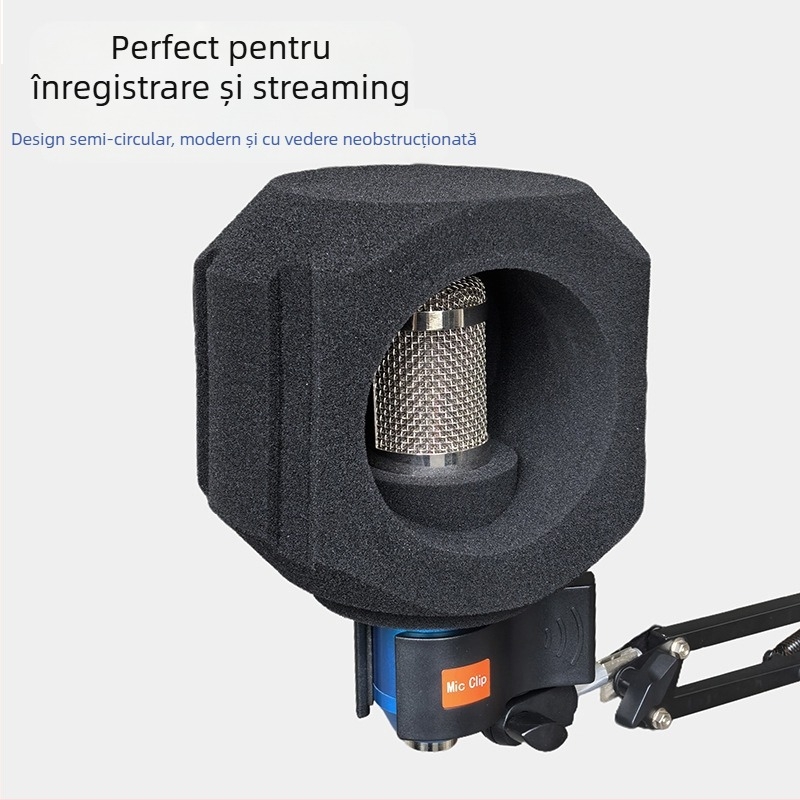 Microfon condensator cu protecție împotriva vântului și husă absorbantă pentru înregistrări acasă și streaming live — cardioid, 100 Hz–20 kHz, SNR ≥95 dB, Bluetooth 2.1