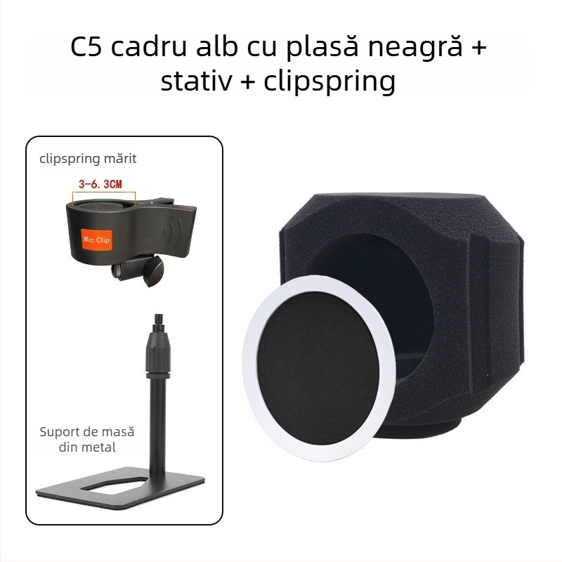 Microfon condensator cu protecție împotriva vântului și husă absorbantă pentru înregistrări acasă și streaming live — cardioid, 100 Hz–20 kHz, SNR ≥95 dB, Bluetooth 2.1