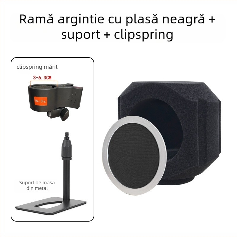 Microfon condensator cu protecție împotriva vântului și husă absorbantă pentru înregistrări acasă și streaming live — cardioid, 100 Hz–20 kHz, SNR ≥95 dB, Bluetooth 2.1