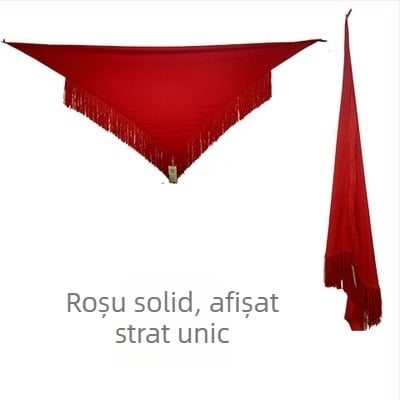 Costum de dans latin pentru adulți, cu eșarfă de talie cu ciucuri și fustă pe jumătate; amestec poliester, model solid, ținută de dans modern