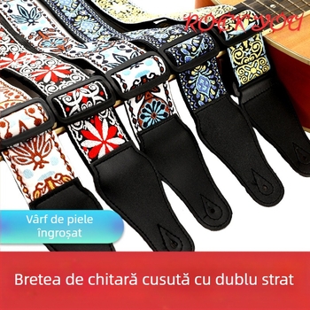 Curea de chitară brodată în stil etnic, din bumbac, potrivită pentru chitare și bas