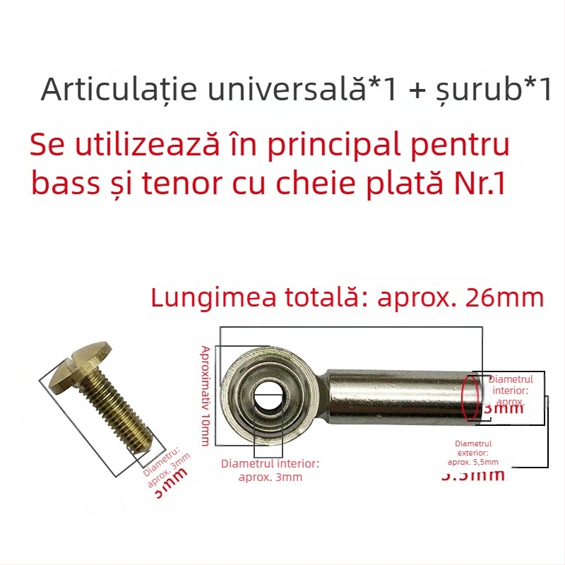 Accesoriu pentru instrument muzical cu șuruburi fixate, articulație universală și articulație cu bilă