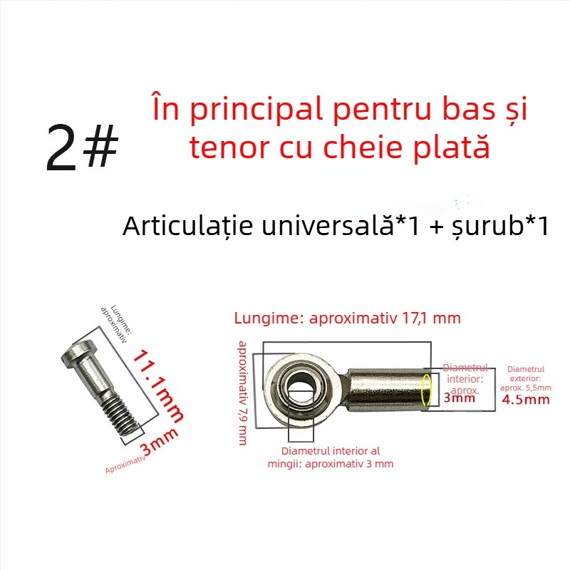 Accesoriu pentru instrument muzical cu șuruburi fixate, articulație universală și articulație cu bilă
