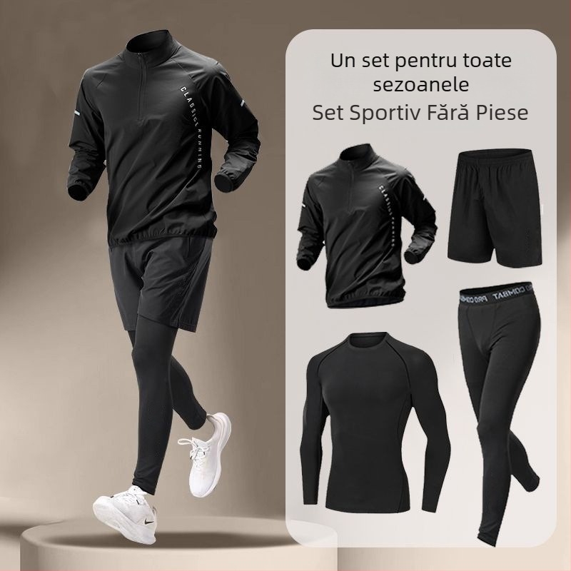 Set sport masculin, uscare rapidă pentru alergare și ciclism, fermoar la jumătate, guler înalt, mâneci lungi, poliester 91–95%