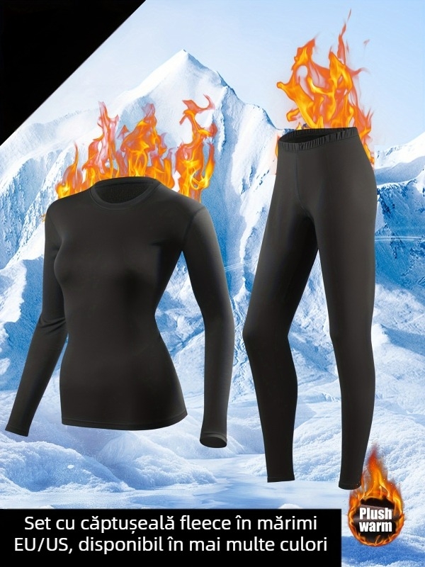 Set sportiv pentru femei, cu căptușeală din fleece pentru iarnă, rezistent la vânt, uscare rapidă, absorbția umezelii