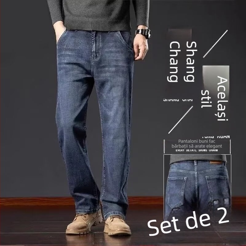 Blugi bărbați - croială drept, talie medie, stil tineresc (material modal, micro-elasticitate, fermoar, primăvara 2025)