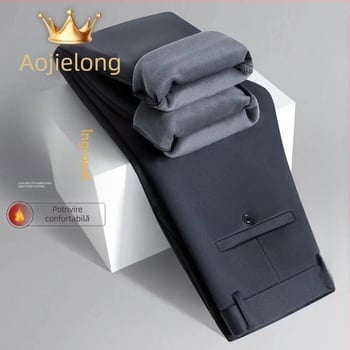 Orgeron pantaloni de afaceri de iarnă, cu elasticitate înaltă, croială dreaptă, cu curea