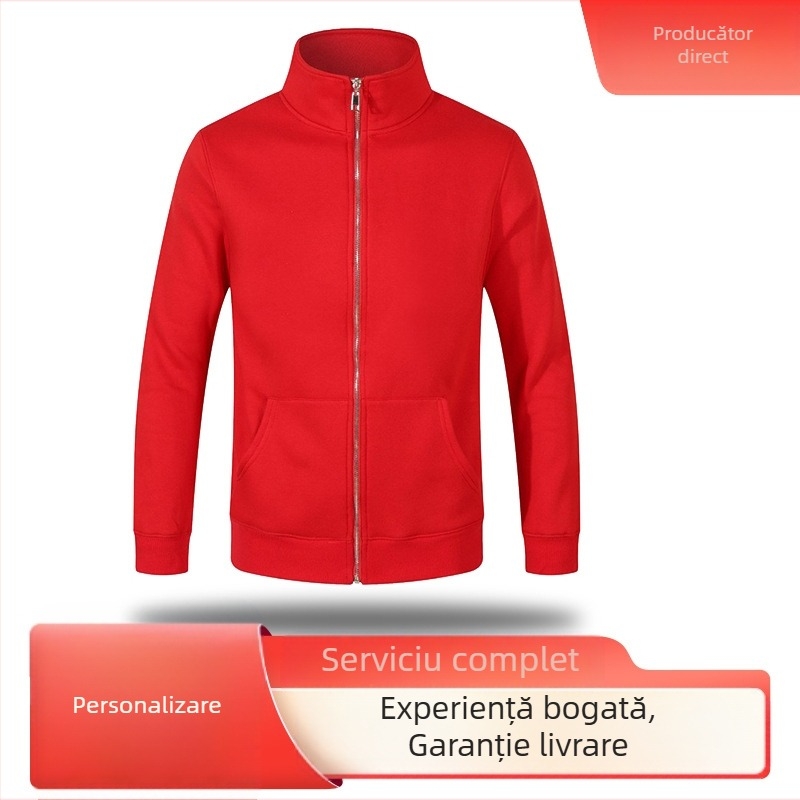 Geacă casual din fleece cu fermoar și guler înalt, material din bumbac 90%, unisex