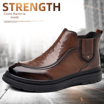 Ghete scurte din piele naturală pentru bărbați, stil Chelsea casual, partea superioară și talpa din piele naturală, lansate toamna 2024