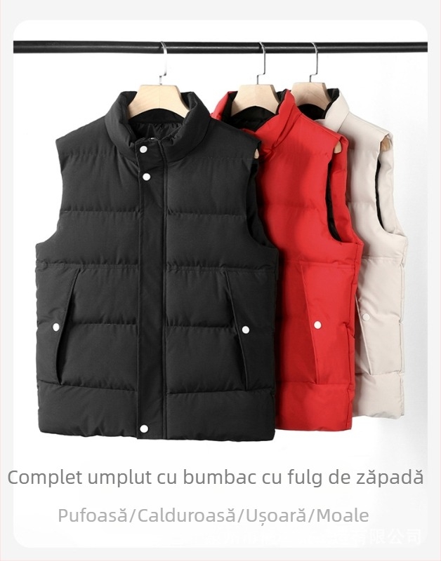 Vestă bărbați din bumbac, umplutură din fibre de poliester, căptușeală poliester, stil sport, croială FIT, guler detașabil