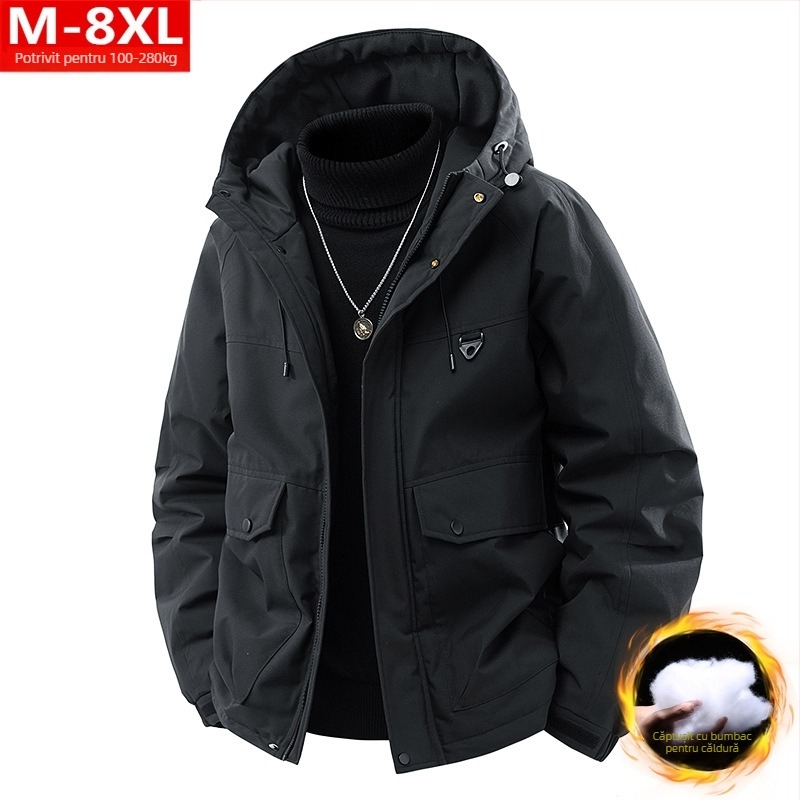 Jachetă de bărbați cu glugă, croială lejeră, închidere cu fermoar, buzunare tridimensionale, material poliester, stil Hong Kong wind, primăvară-toamnă