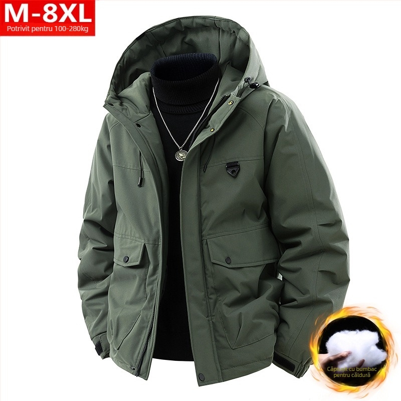 Jachetă de bărbați cu glugă, croială lejeră, închidere cu fermoar, buzunare tridimensionale, material poliester, stil Hong Kong wind, primăvară-toamnă
