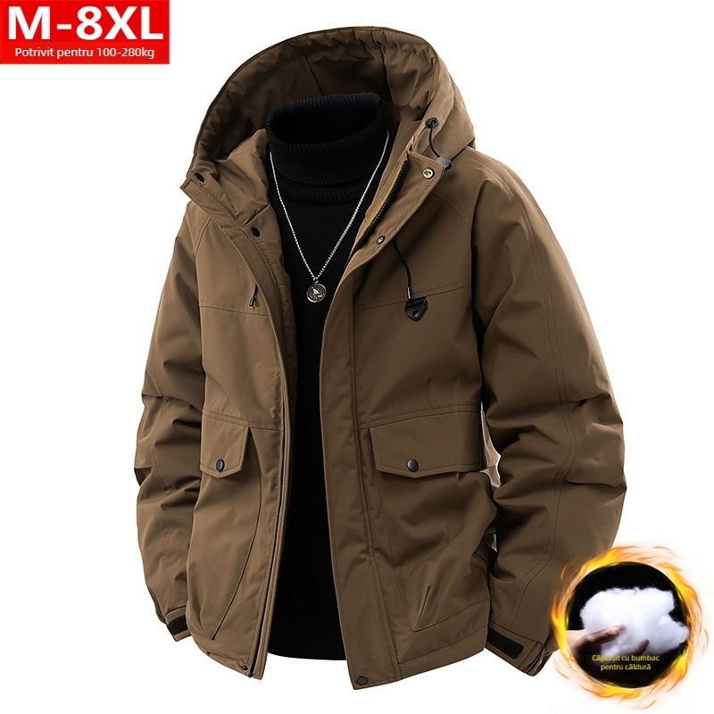 Jachetă de bărbați cu glugă, croială lejeră, închidere cu fermoar, buzunare tridimensionale, material poliester, stil Hong Kong wind, primăvară-toamnă