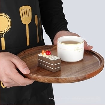 Tavă rotundă din lemn, stil modern simplu, model solid, potrivită pentru ceai și gustări.