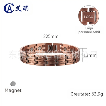 Brățară de terapie magnetică, unisex, design geometric din cupru, finisaj lucios