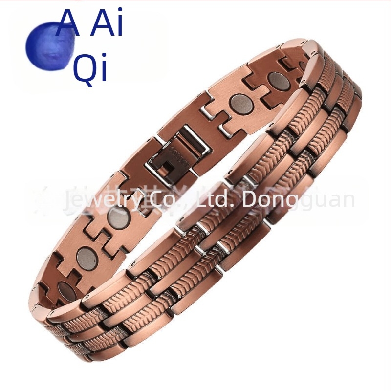 Brățară de terapie magnetică, unisex, design geometric din cupru, finisaj lucios