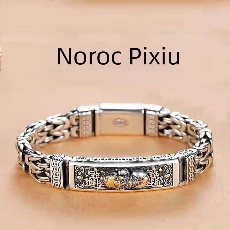 Brățară Pixiu cu lanț dublu, unisex, stil retro, talisman bogăție (Material: cupru/plastic; Finisare: electroplating; Design: Pixiu/animal; Lanț: dublu)