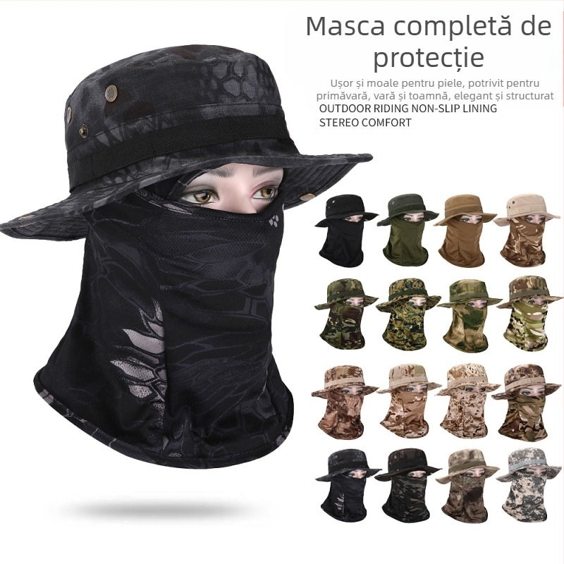  Șapcă camuflaj boonie cu margine rotundă, bumbac-poliester, unisex, model tip grilă, pentru exterior