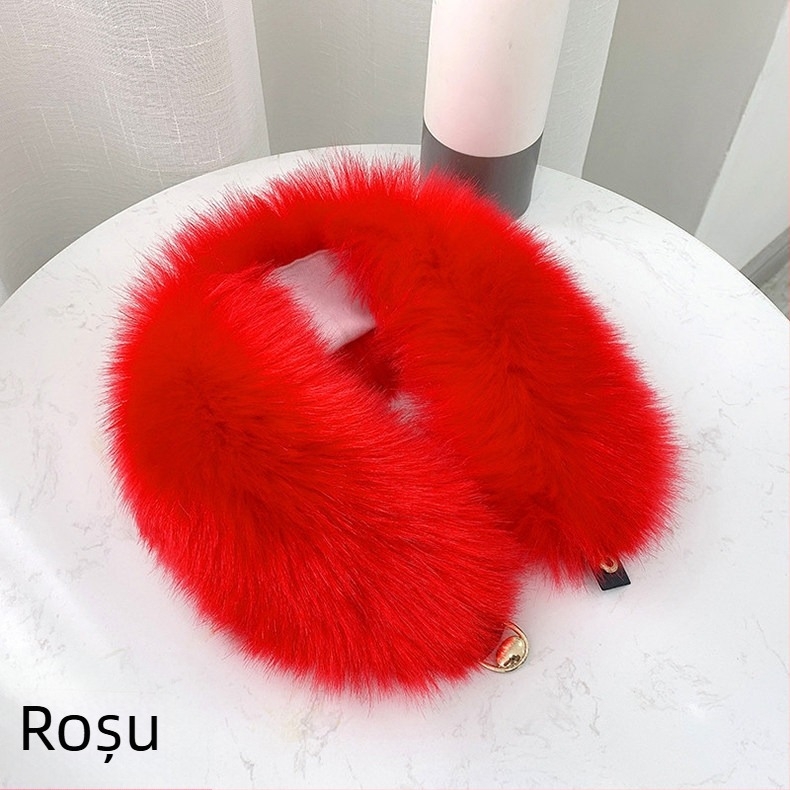 Șal din blană artificială de vulpe, stil K, cu guler din blană, gros și cald, accesoriu feminin de iarnă