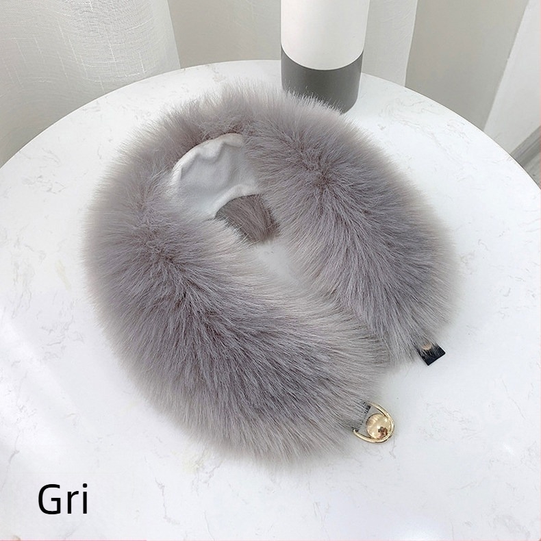 Șal din blană artificială de vulpe, stil K, cu guler din blană, gros și cald, accesoriu feminin de iarnă