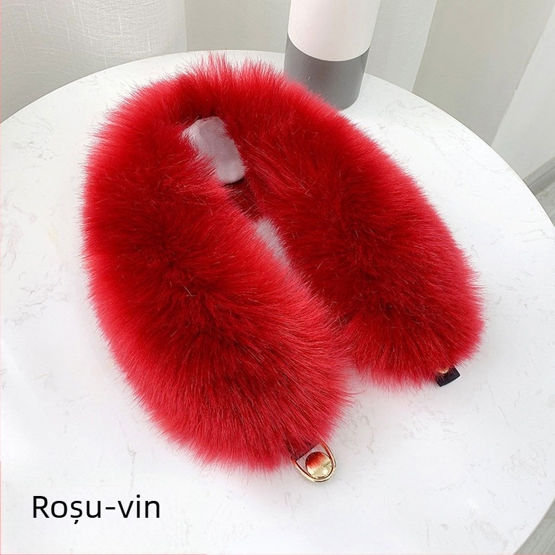 Șal din blană artificială de vulpe, stil K, cu guler din blană, gros și cald, accesoriu feminin de iarnă