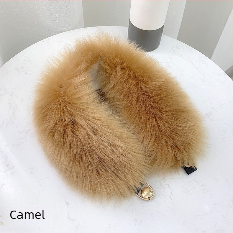 Șal din blană artificială de vulpe, stil K, cu guler din blană, gros și cald, accesoriu feminin de iarnă