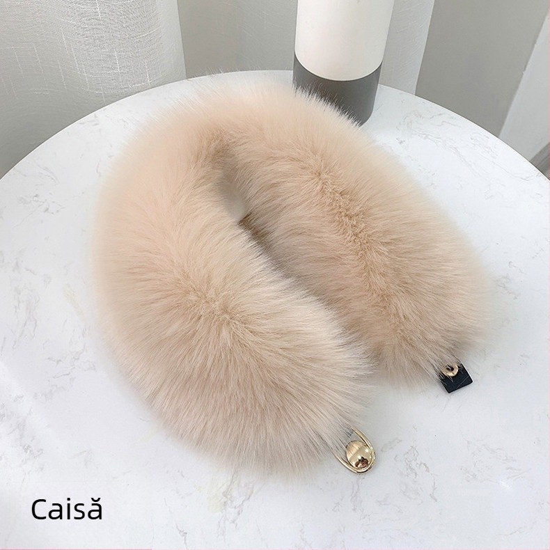 Șal din blană artificială de vulpe, stil K, cu guler din blană, gros și cald, accesoriu feminin de iarnă
