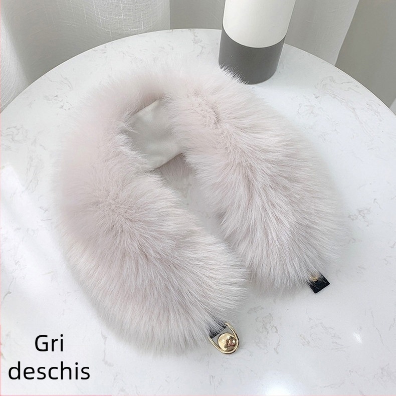 Șal din blană artificială de vulpe, stil K, cu guler din blană, gros și cald, accesoriu feminin de iarnă
