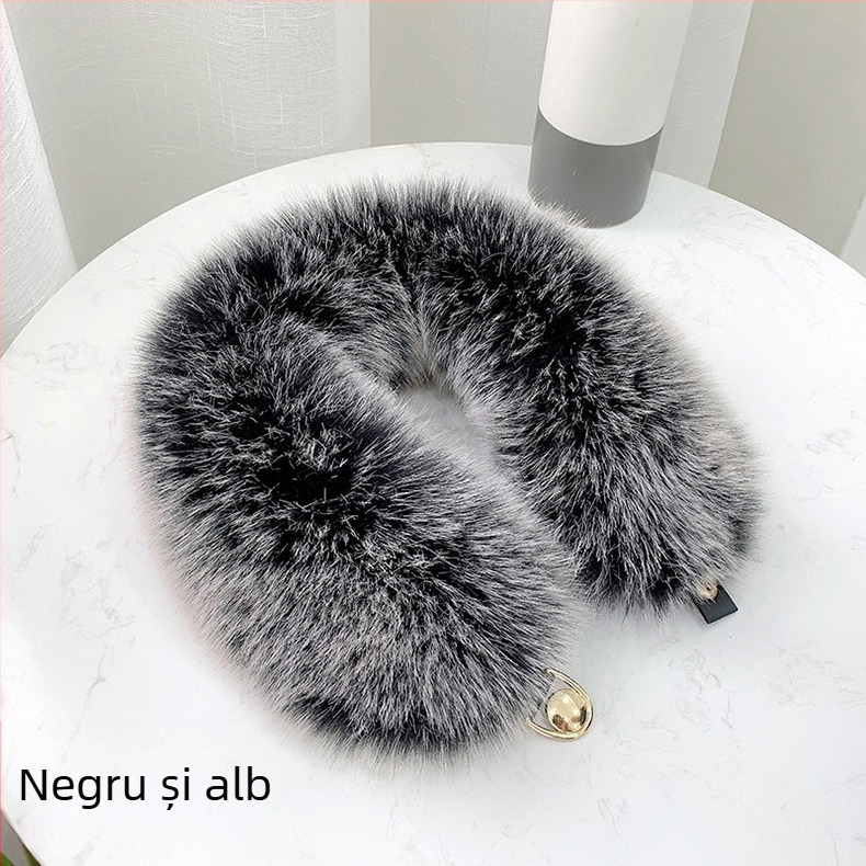 Șal din blană artificială de vulpe, stil K, cu guler din blană, gros și cald, accesoriu feminin de iarnă