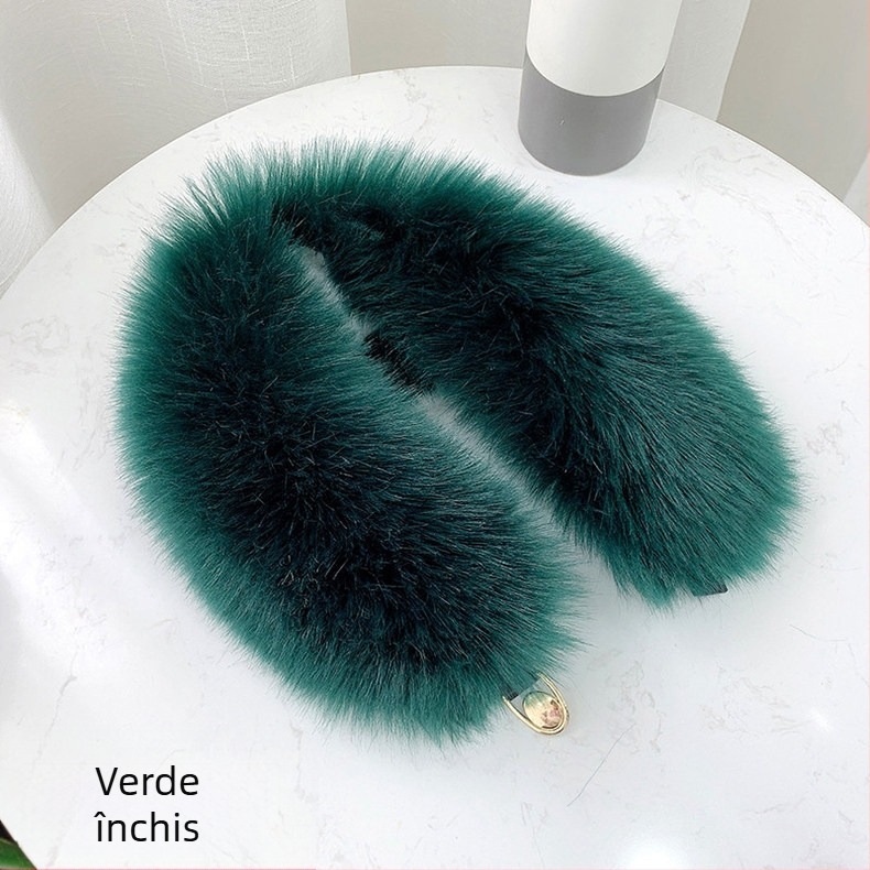 Șal din blană artificială de vulpe, stil K, cu guler din blană, gros și cald, accesoriu feminin de iarnă