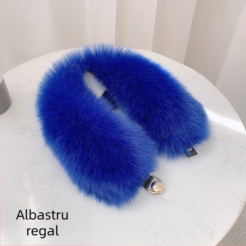 Șal din blană artificială de vulpe, stil K, cu guler din blană, gros și cald, accesoriu feminin de iarnă