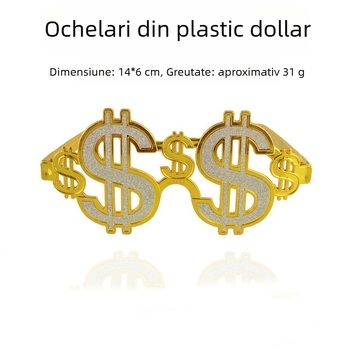 Ochelari cu simbolul dolarului pentru petreceri și poze, construcție din plastic, semi-manuală și semi-mecanică, recuzită pentru machiaj și îmbrăcăminte, brand Five babies fight for blessing