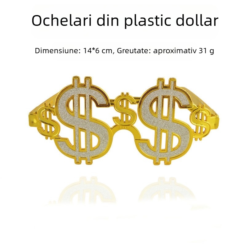 Ochelari cu simbolul dolarului pentru petreceri și poze, construcție din plastic, semi-manuală și semi-mecanică, recuzită pentru machiaj și îmbrăcăminte, brand Five babies fight for blessing