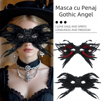 Mască cu cristale și pene, DIY, stil în tendințe naționale; potrivită pentru Crăciun, Ziua Îndrăgostiților, Halloween, Carnaval și Ziua Păcălelilor.