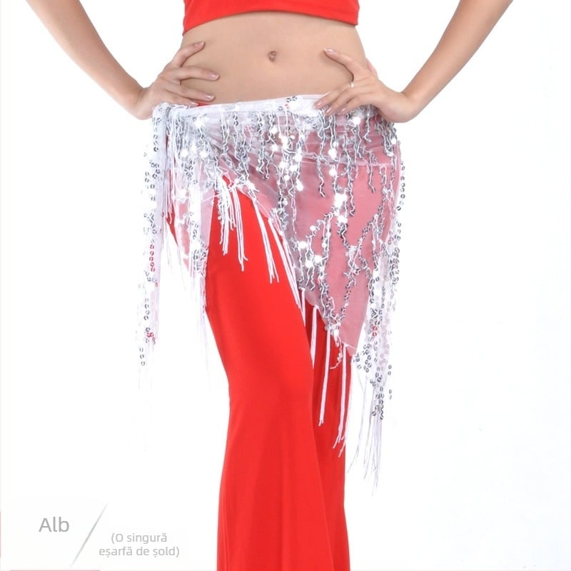 Îmbrăcăminte Belly dance cu paiete și ciucuri, plasă din nailon 100%, căptușeală nylon 100%, unisex adult