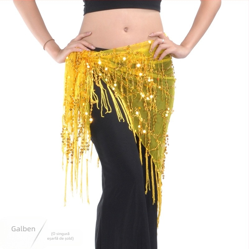 Îmbrăcăminte Belly dance cu paiete și ciucuri, plasă din nailon 100%, căptușeală nylon 100%, unisex adult