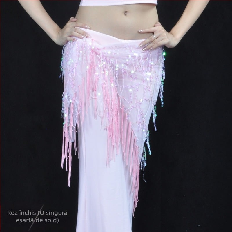Îmbrăcăminte Belly dance cu paiete și ciucuri, plasă din nailon 100%, căptușeală nylon 100%, unisex adult
